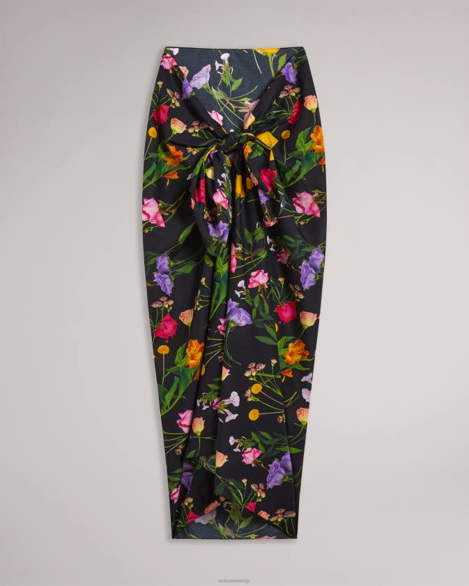 apģērbs Ted Baker wendyyy ziedu apdruka pludmales sarongs melns sievietes 26TV333