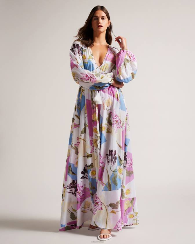 apģērbs Ted Baker rozlyn floaty floral maxi cover up balts sievietes 26TV152