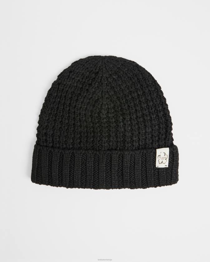 Piederumi Ted Baker beka vafeļu tekstūras beanie cepure melns sievietes 26TV1196