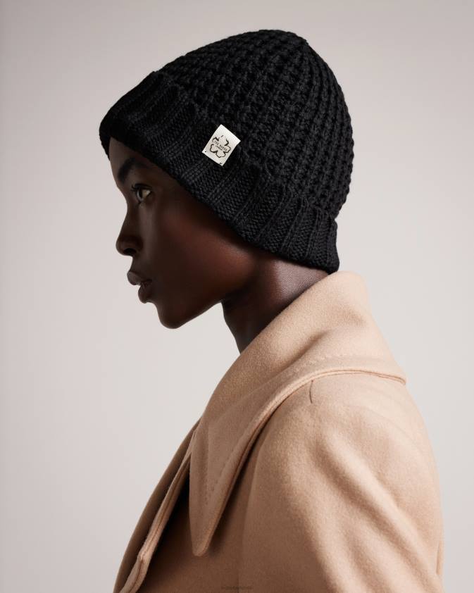 Piederumi Ted Baker beka vafeļu tekstūras beanie cepure melns sievietes 26TV1196