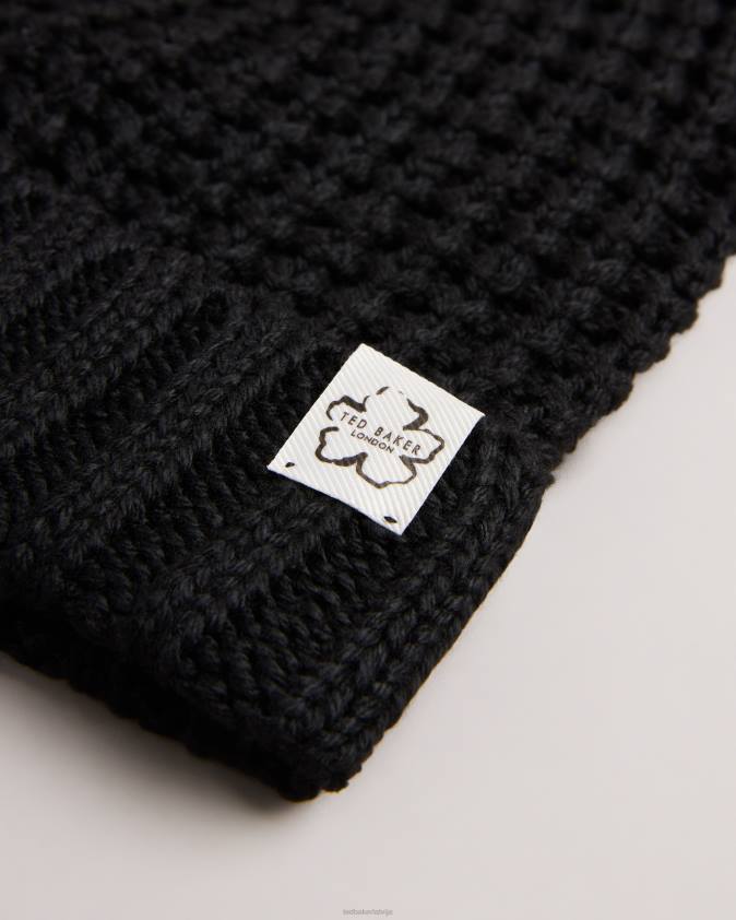 Piederumi Ted Baker beka vafeļu tekstūras beanie cepure melns sievietes 26TV1196