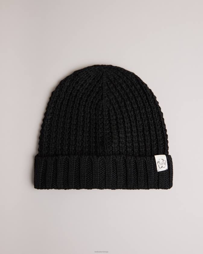 Piederumi Ted Baker beka vafeļu tekstūras beanie cepure melns sievietes 26TV1196