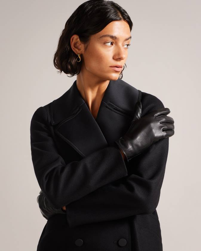 Piederumi Ted Baker arleo ādas magnolijas cimdi melns sievietes 26TV1139