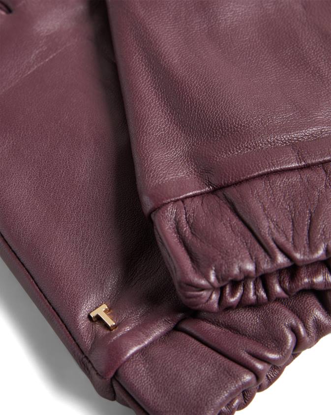 Piederumi Ted Baker emilli ruched cuff ādas cimdi dziļi violets sievietes 26TV1195