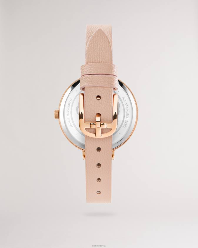 Piederumi Ted Baker chessin kristāla izrotāts pulkstenis ar vegānas ādas siksniņu rozā sievietes 26TV970