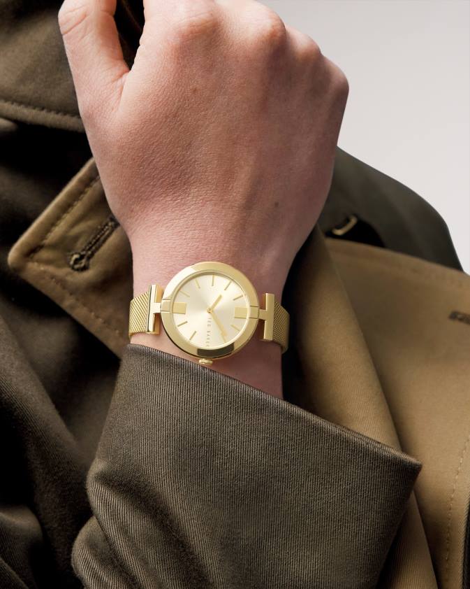 Piederumi Ted Baker darbs t rāmja sieta siksnas pulkstenis zelta krāsa sievietes 26TV1011