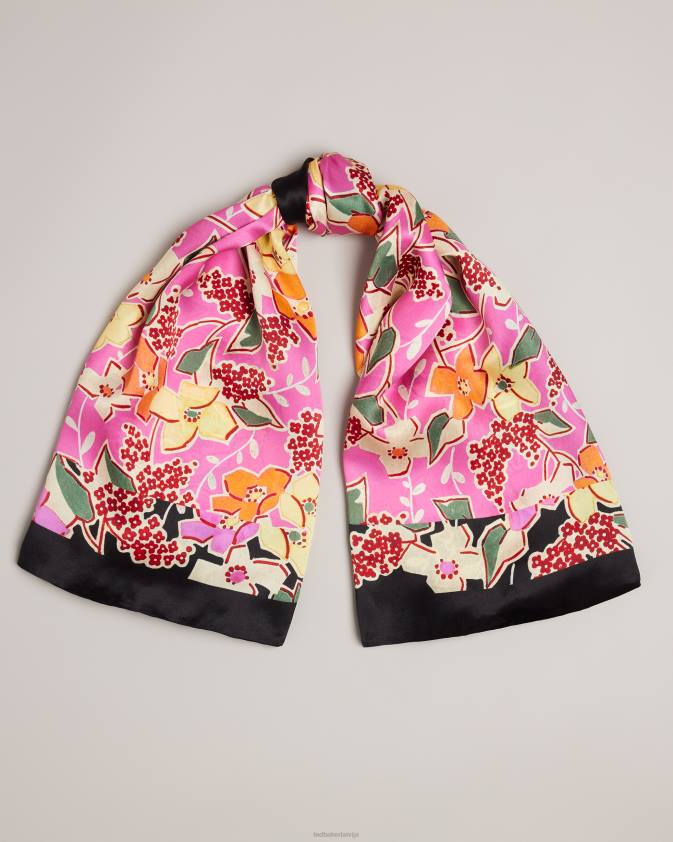 Piederumi Ted Baker niaome tīra zīda dinamiska ziedu šalle gaiši violets sievietes 26TV1105