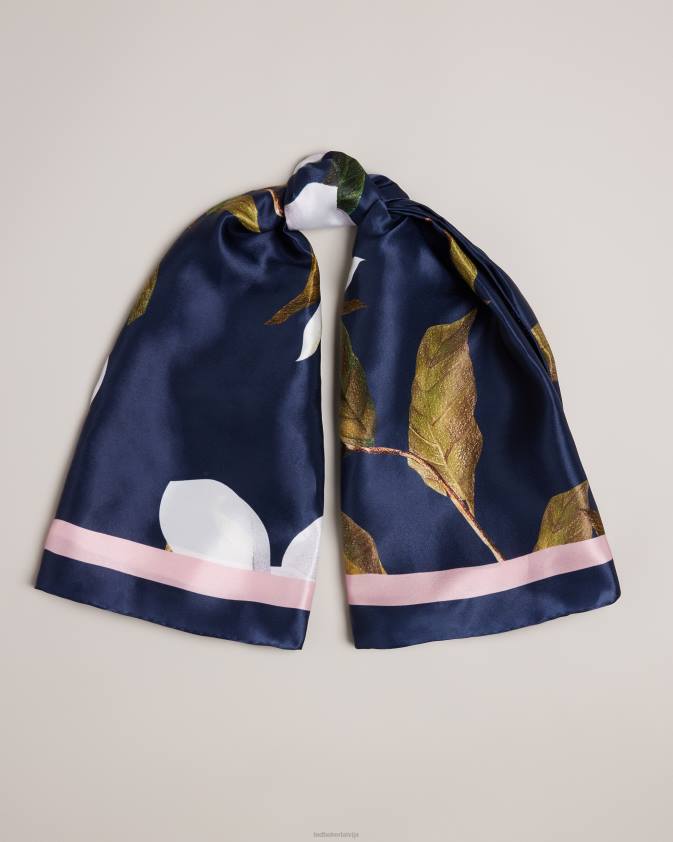 Piederumi Ted Baker sallyy tīra zīda ziedu kvadrātveida šalle tumši zils sievietes 26TV962