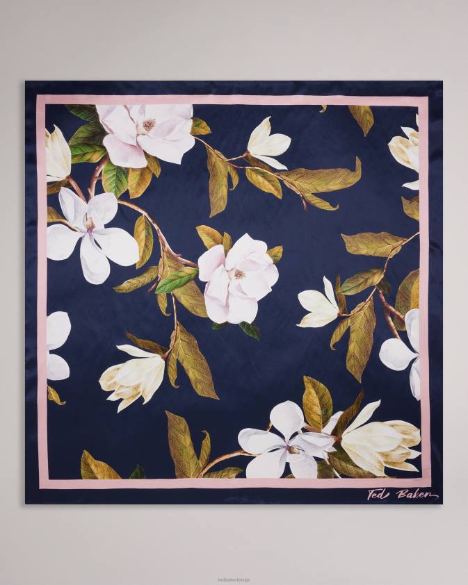 Piederumi Ted Baker sallyy tīra zīda ziedu kvadrātveida šalle tumši zils sievietes 26TV962