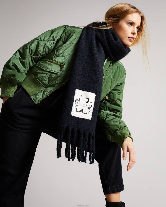 Piederumi Ted Baker tiba garš pušķis liela izmēra šalle melns sievietes 26TV955