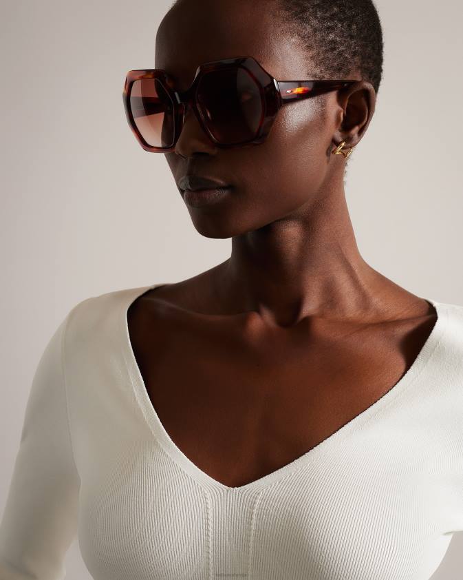 Piederumi Ted Baker escola liela izmēra chunky astoņstūra saulesbrilles tumši oranžs sievietes 26TV1119