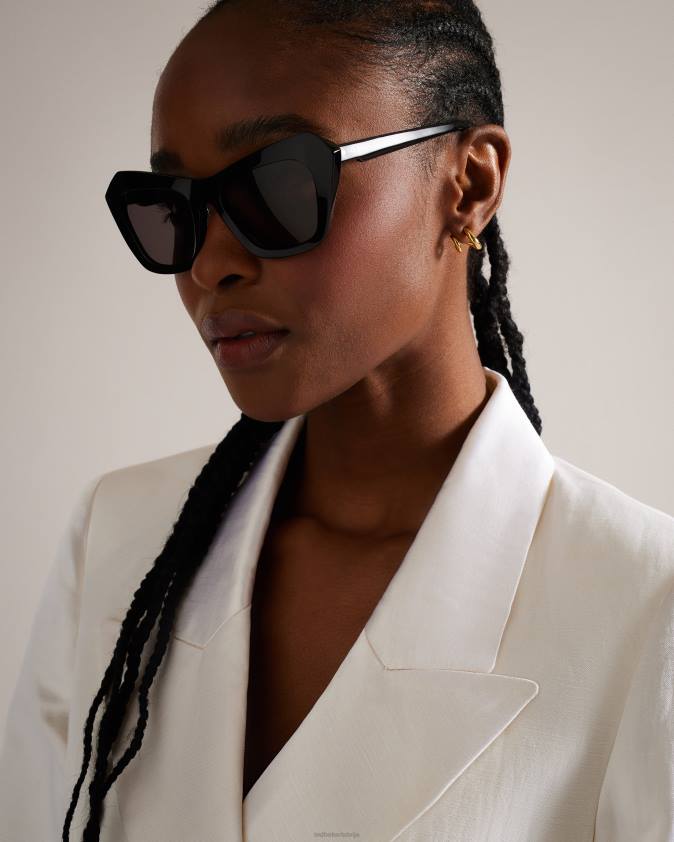 Piederumi Ted Baker plankumainas ģeometriskas kaķa acu saulesbrilles melns sievietes 26TV1127