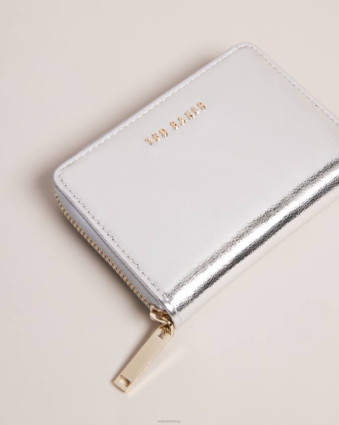 Piederumi Ted Baker lilleee mazs rāvējslēdzējs ap ādas somiņu Sudrabs sievietes 26TV1079