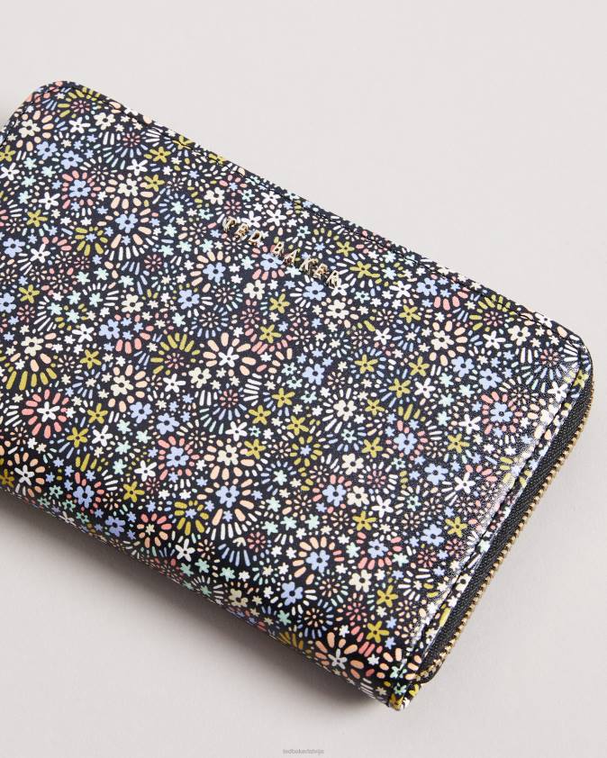 Piederumi Ted Baker retro retro flood mikro ziedu midi rāvējslēdzēja maka melns sievietes 26TV1186