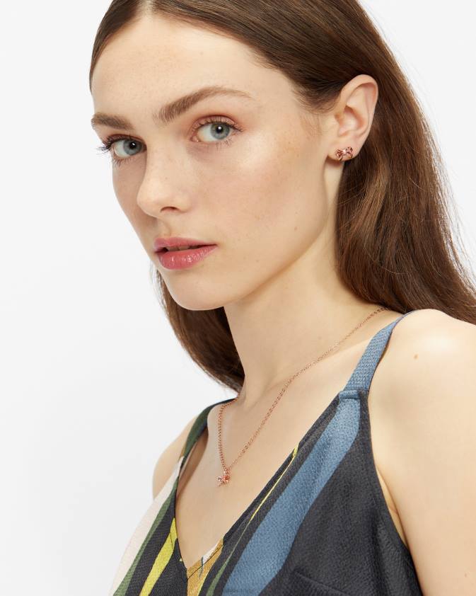 rotaslietas Ted Baker pollay tbj2666 mazs bantes auskars rozā zelta krāsa sievietes 26TV1142