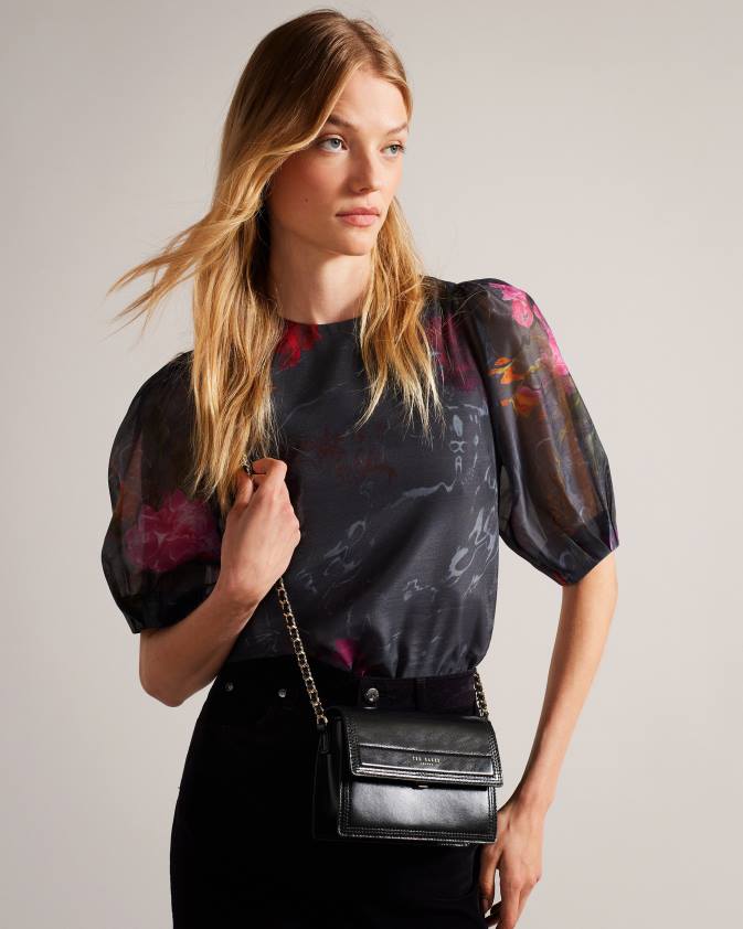 somas Ted Baker libbe ādas crossbody soma melns sievietes 26TV803