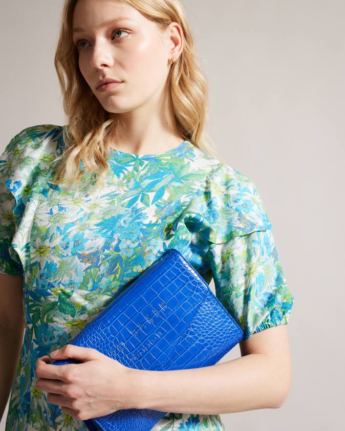 somas Ted Baker crocey Croc detaļām iespiests aploksnes maisiņš spilgti zils sievietes 26TV782