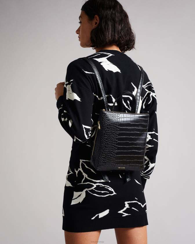 somas Ted Baker belax mock-croc pu mugursoma melns sievietes 26TV746