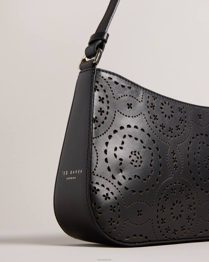 somas Ted Baker libily lāzera griezuma magnolijas plecu soma melns sievietes 26TV722