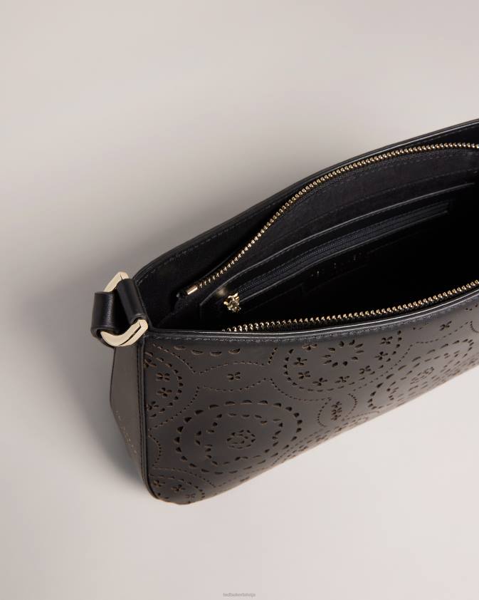 somas Ted Baker libily lāzera griezuma magnolijas plecu soma melns sievietes 26TV722