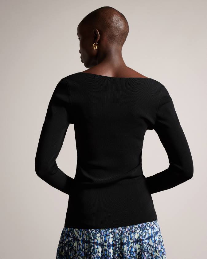 apģērbs Ted Baker cileste v kakla slim fit trikotāžas tops melns sievietes 26TV381