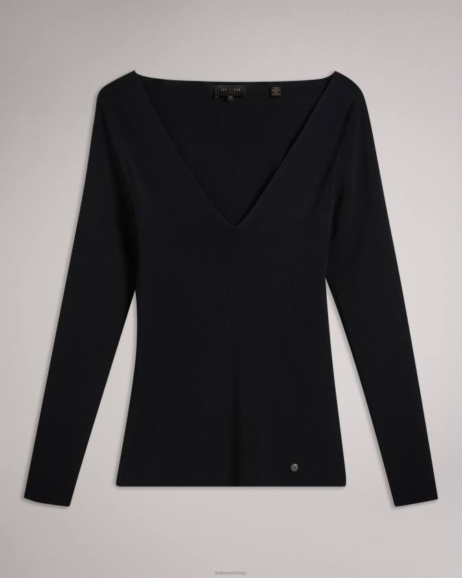 apģērbs Ted Baker cileste v kakla slim fit trikotāžas tops melns sievietes 26TV381