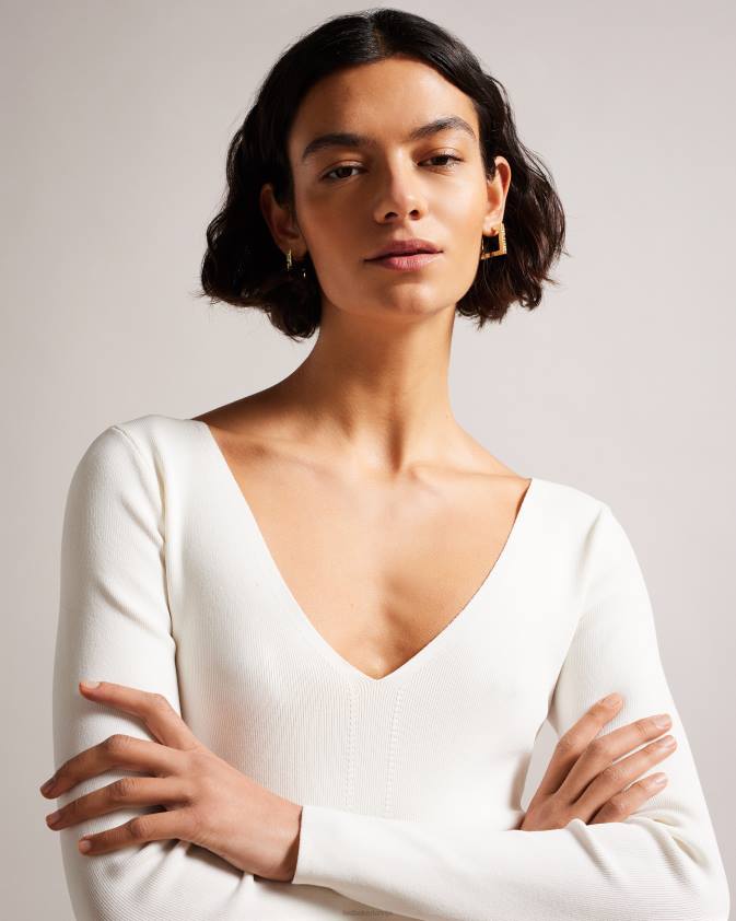 apģērbs Ted Baker cileste v kakla slim fit trikotāžas tops ziloņkauls sievietes 26TV355