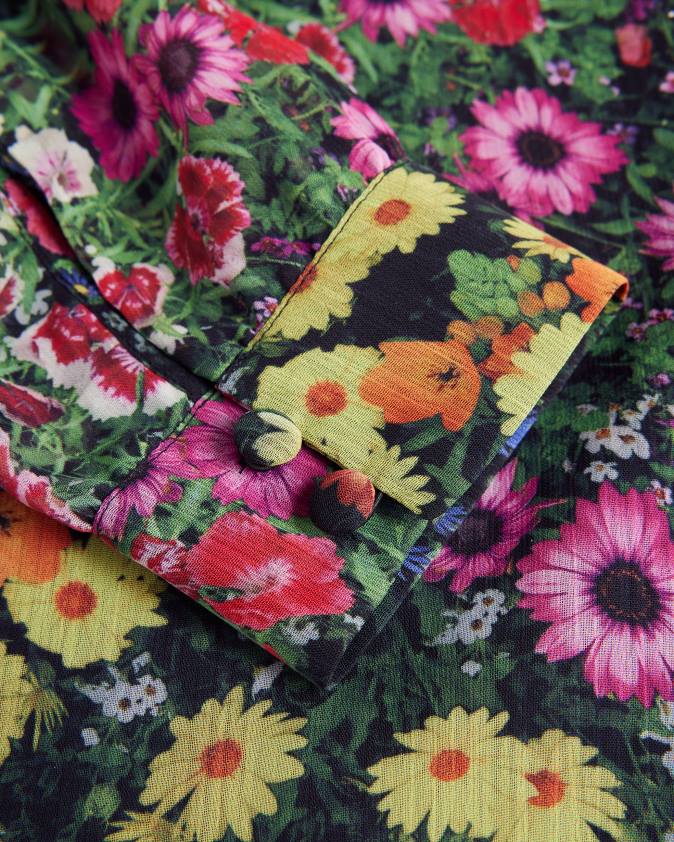 apģērbs Ted Baker amell frilled v kakla blūze ar garām piedurknēm melns sievietes 26TV327