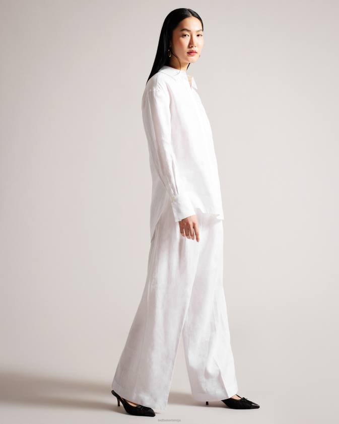 apģērbs Ted Baker dorahh āķu jedas lina krekls balts sievietes 26TV463