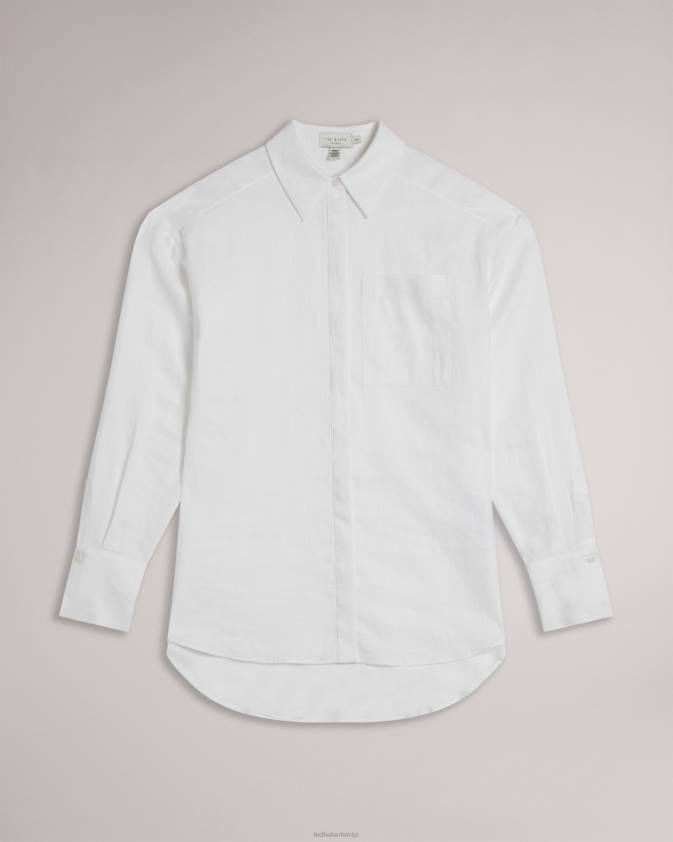 apģērbs Ted Baker dorahh āķu jedas lina krekls balts sievietes 26TV463