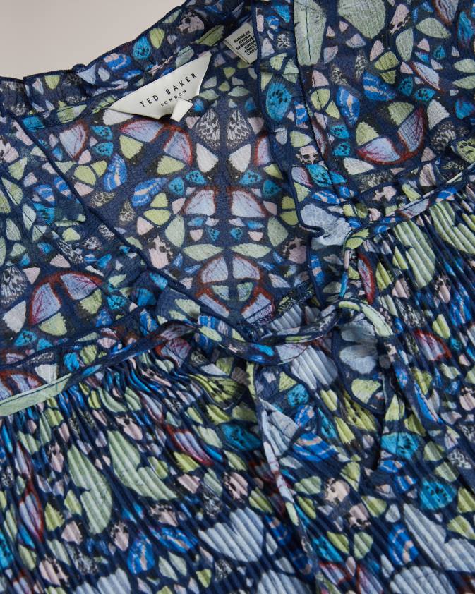 apģērbs Ted Baker florrei šūpoles blūze ar volāniem un kaklasaiti vidēji zils sievietes 26TV75