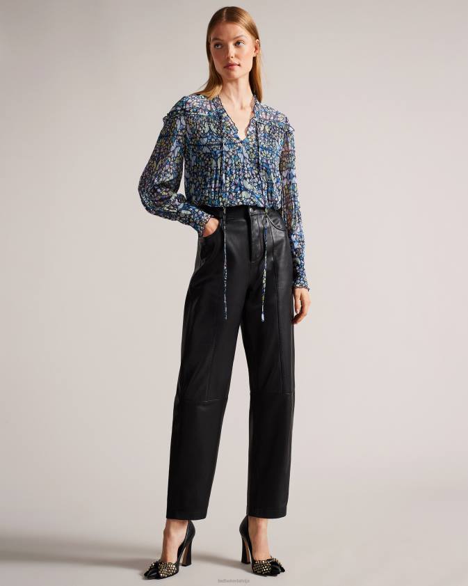 apģērbs Ted Baker florrei šūpoles blūze ar volāniem un kaklasaiti vidēji zils sievietes 26TV75