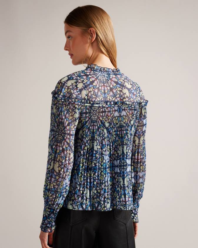 apģērbs Ted Baker florrei šūpoles blūze ar volāniem un kaklasaiti vidēji zils sievietes 26TV75