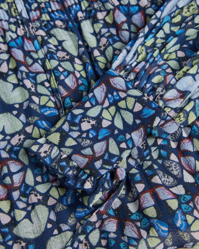 apģērbs Ted Baker florrei šūpoles blūze ar volāniem un kaklasaiti vidēji zils sievietes 26TV75