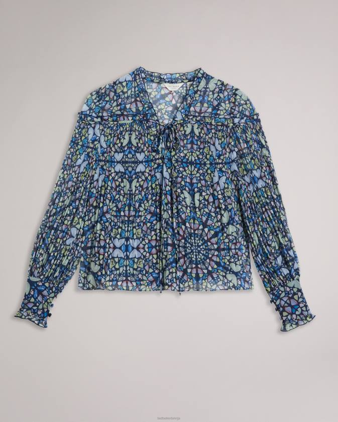 apģērbs Ted Baker florrei šūpoles blūze ar volāniem un kaklasaiti vidēji zils sievietes 26TV75