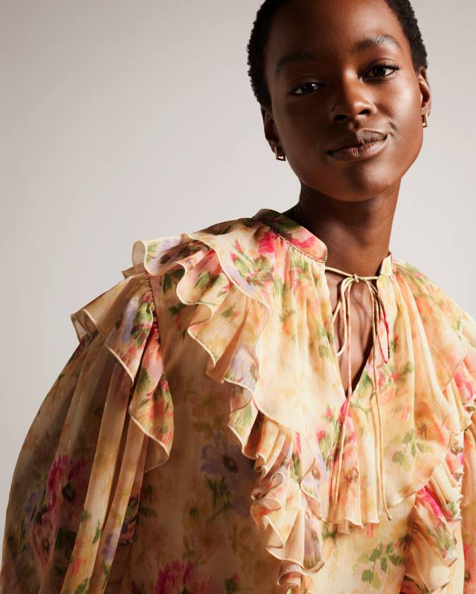 apģērbs Ted Baker helenoh ziedu volānu detaļu blūze iedegums sievietes 26TV408