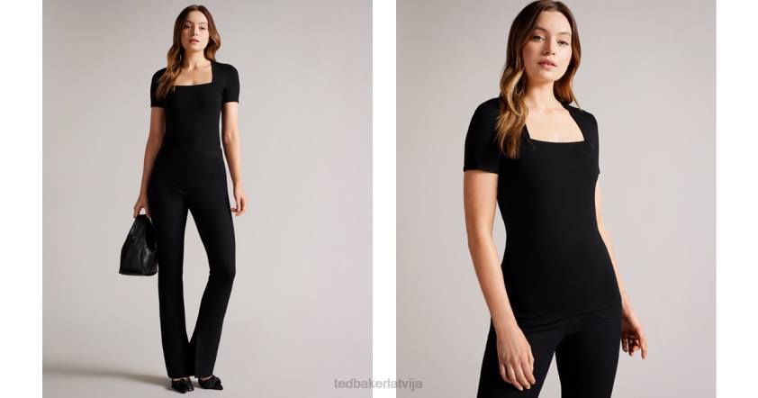 apģērbs Ted Baker gerbela kvadrātveida kakla augšdaļa ar īsām piedurknēm melns sievietes 26TV313