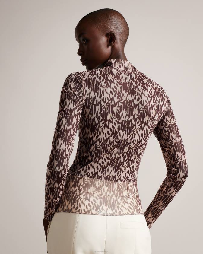 apģērbs Ted Baker jumila pieguļošs tops ar augstu kakla izgriezumu pliks-rozā sievietes 26TV104