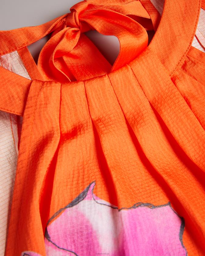 apģērbs Ted Baker milenaa kroku ziedu halter kakla tops spilgti oranža sievietes 26TV5