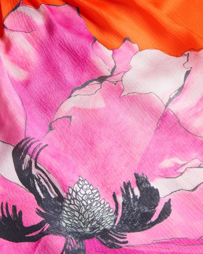 apģērbs Ted Baker milenaa kroku ziedu halter kakla tops spilgti oranža sievietes 26TV5