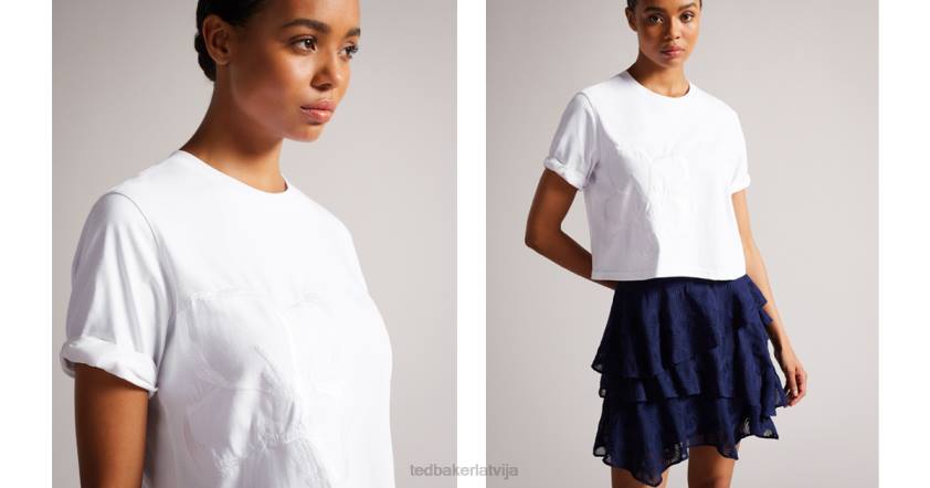 apģērbs Ted Baker Carmyn roll piedurknēm T-krekls ar satīna dūrienu magnoliju balts sievietes 26TV322