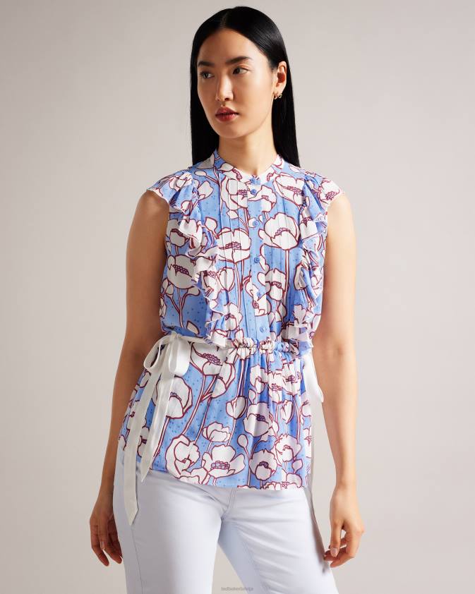 apģērbs Ted Baker audriar poppy peplum tops ar kontrasta saitēm zils sievietes 26TV295