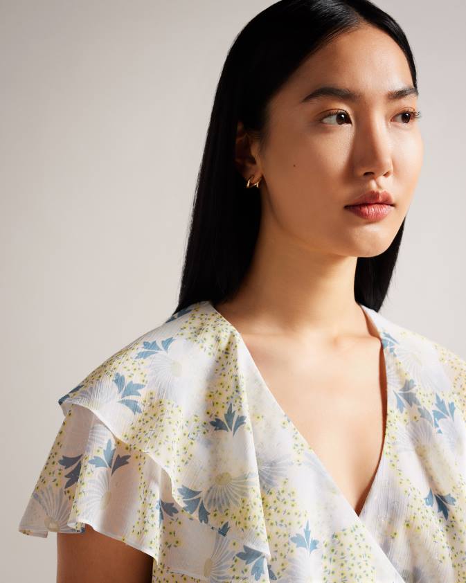 apģērbs Ted Baker gemmiaa wrap top ar volāniem piedurknēm debesu zils sievietes 26TV385