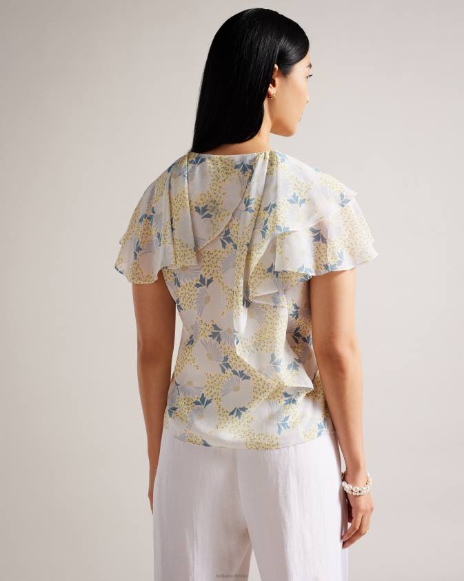 apģērbs Ted Baker gemmiaa wrap top ar volāniem piedurknēm debesu zils sievietes 26TV385