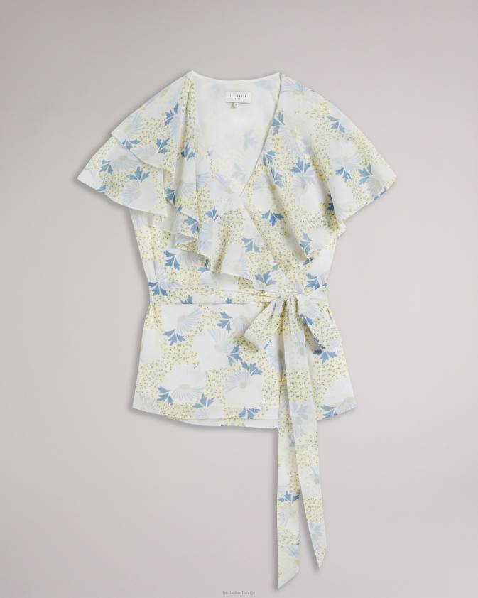 apģērbs Ted Baker gemmiaa wrap top ar volāniem piedurknēm debesu zils sievietes 26TV385