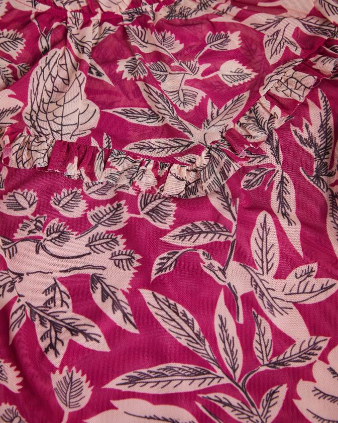 apģērbs Ted Baker izabelo apdrukāts tīklveida tops ar volāniem spilgti rozā sievietes 26TV87