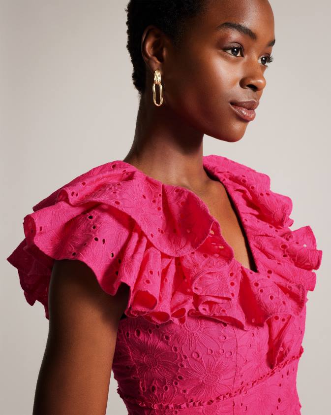 apģērbs Ted Baker mazieh broderie peplum tops spilgti rozā sievietes 26TV321