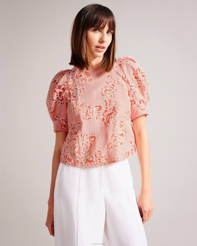 apģērbs Ted Baker meliiha puff sleeve boxy tops koraļļi sievietes 26TV329