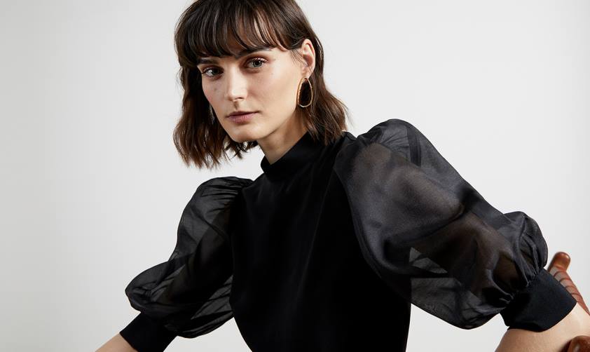 apģērbs Ted Baker micaeli organza apjoma piedurkņu tops melns sievietes 26TV336