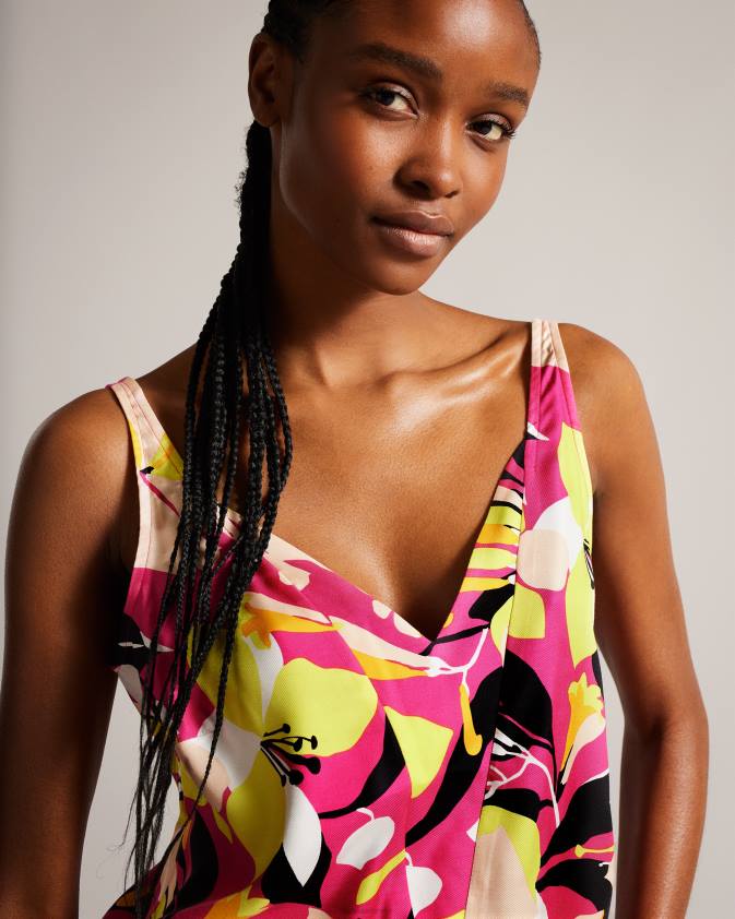 apģērbs Ted Baker thaliah abstraktā druka dubultā slāņa efekts cami spilgti rozā sievietes 26TV36